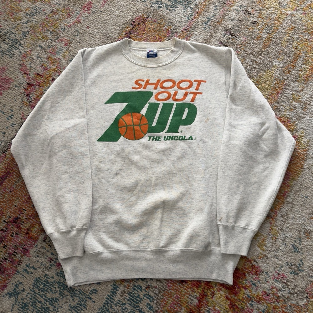Vintage Champion Sweatshirt Mens Large Gray 7UP Shoot Out Basketball USA 90s